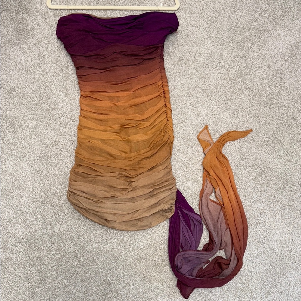 House of CB Purple and Orange Ombre Strapless Dress